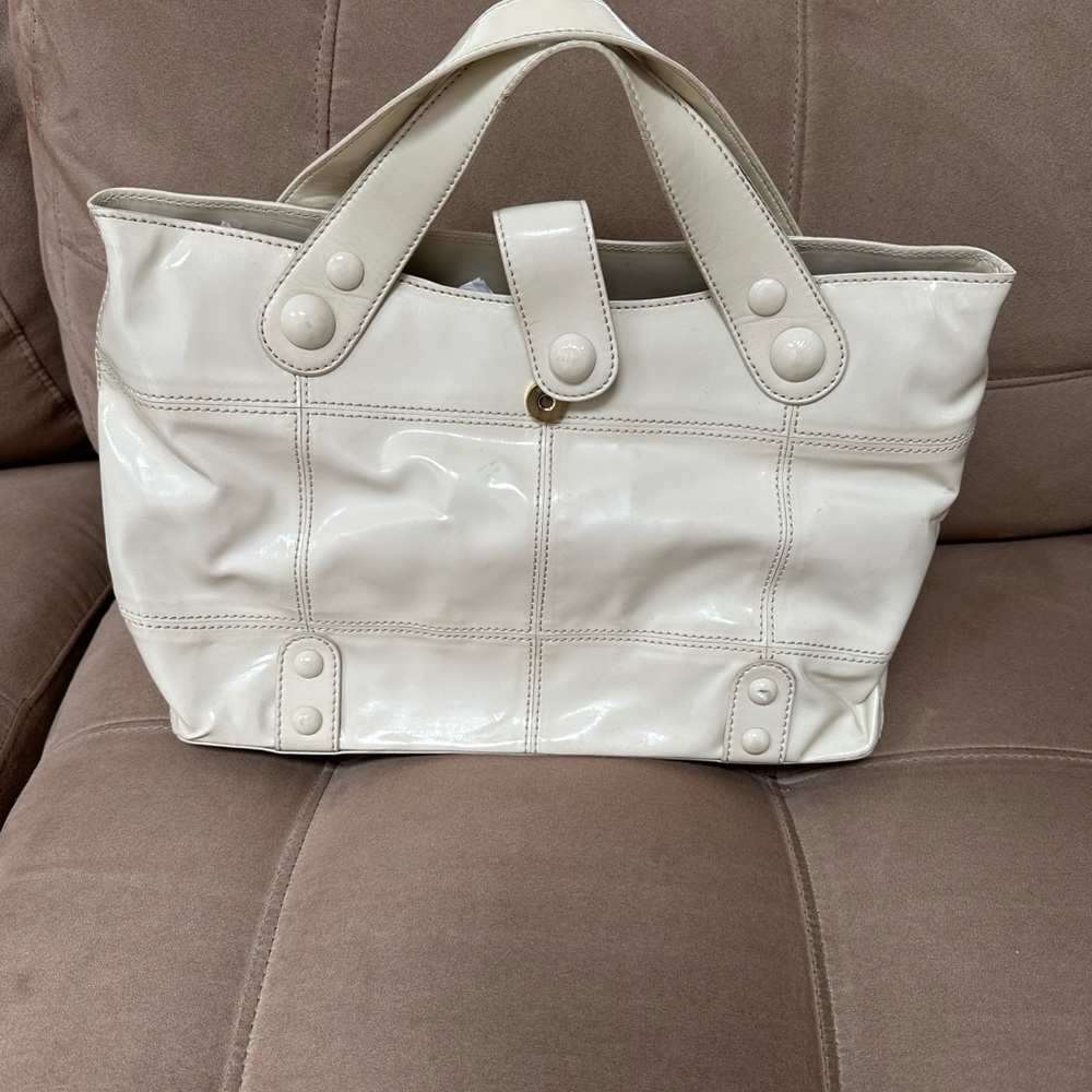 Maxx New York Cream Patent Tote with Top Handles